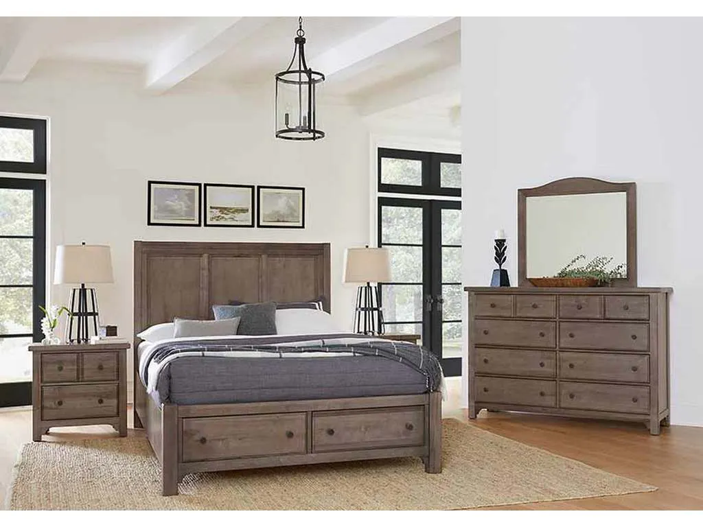 Vaughan Bassett 801-667-066B-502-666 Cool Farmhouse King Panel Bed with Storage Footboard Grey Vaughan Bassett 801-667-066B-502-666 Cool Farmhouse King Panel Bed with Storage Footboard Grey