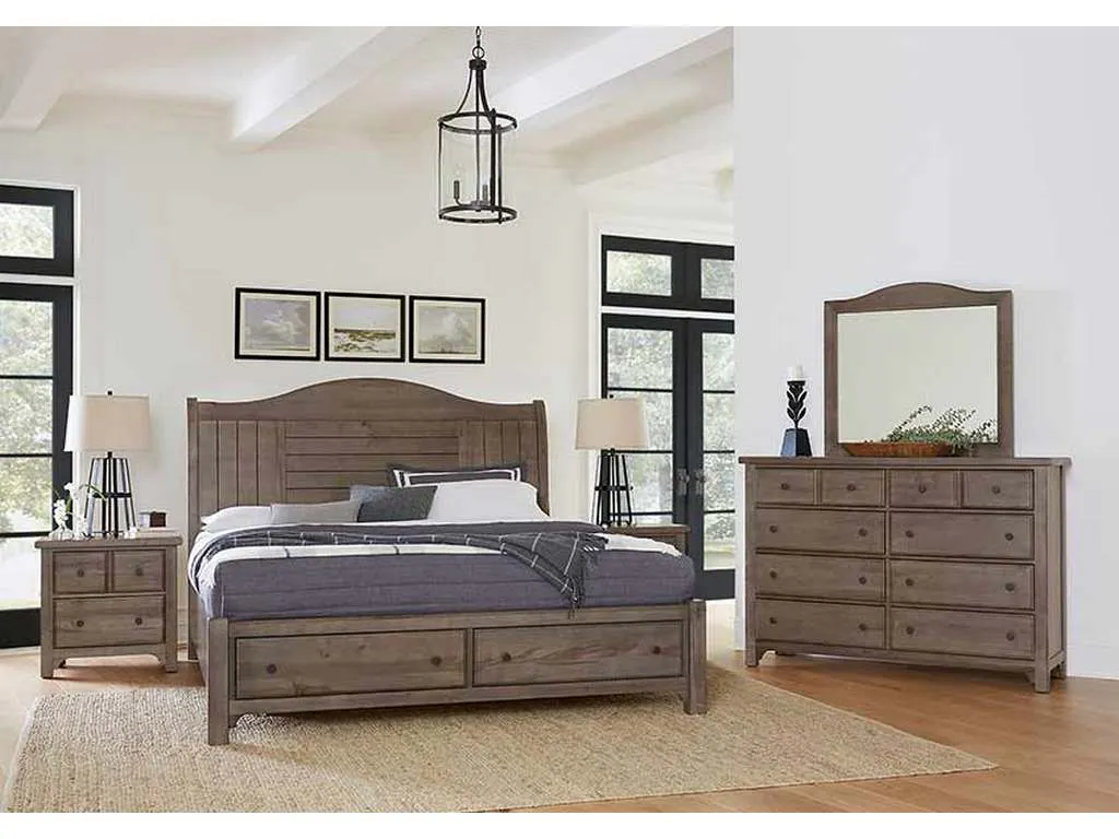Vaughan Bassett 801-553-050B-502-555 Cool Farmhouse Queen Sleigh Bed with Storage Footboard Grey Vaughan Bassett 801-553-050B-502-555 Cool Farmhouse Queen Sleigh Bed with Storage Footboard Grey