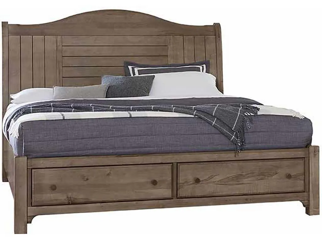 Vaughan Bassett 801-553-050B-502-555 Cool Farmhouse Queen Sleigh Bed with Storage Footboard Grey Vaughan Bassett 801-553-050B-502-555 Cool Farmhouse Queen Sleigh Bed with Storage Footboard Grey