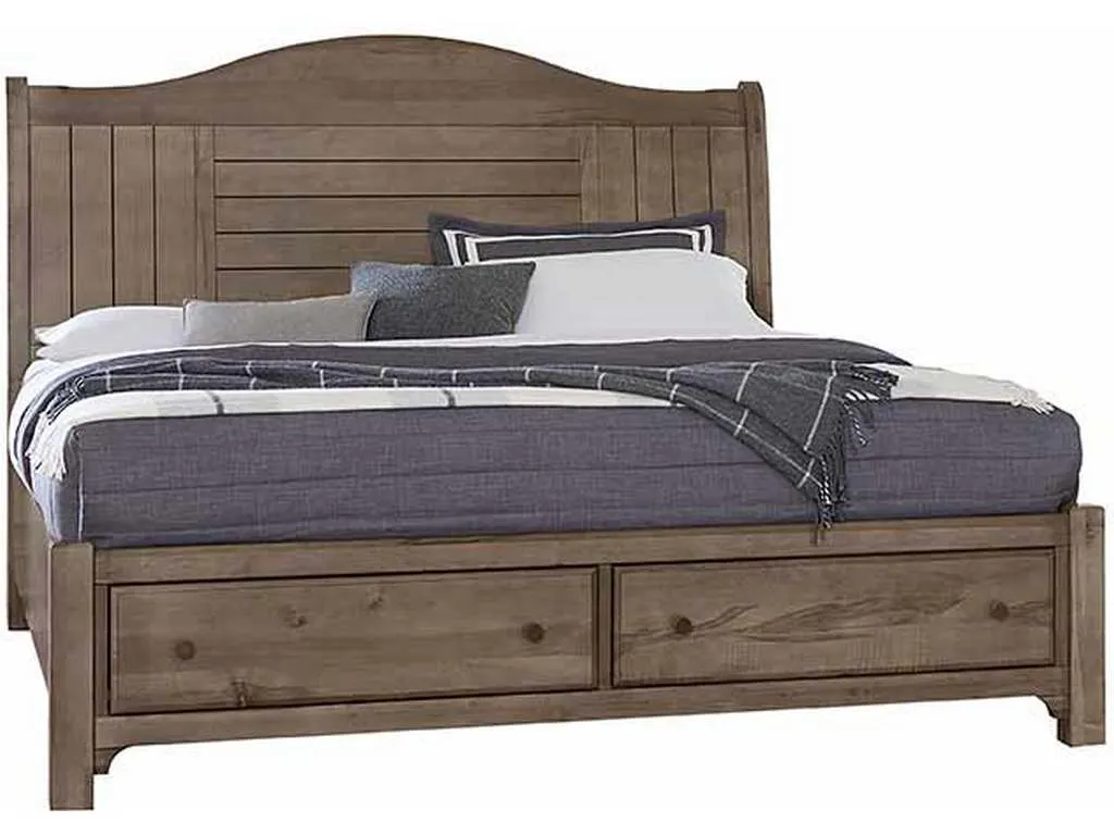 Vaughan Bassett 801-553-050B-502-555 Cool Farmhouse Queen Sleigh Bed with Storage Footboard Grey Vaughan Bassett 801-553-050B-502-555 Cool Farmhouse Queen Sleigh Bed with Storage Footboard Grey