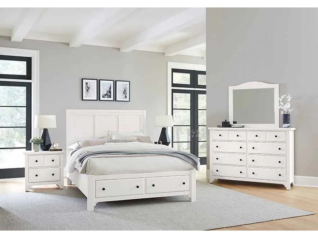 Vaughan Bassett 804-667-066B-502-666 Cool Farmhouse King Panel Bed with Storage Footboard Soft White Vaughan Bassett 804-667-066B-502-666 Cool Farmhouse King Panel Bed with Storage Footboard Soft White
