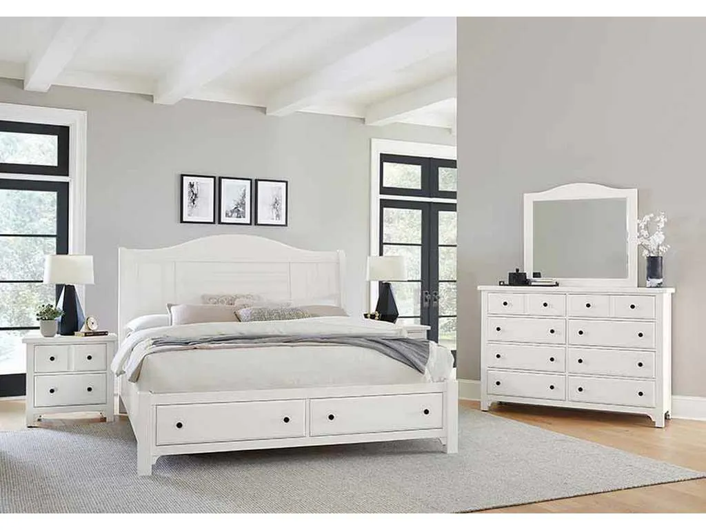 Vaughan Bassett 804-663-066B-502-666 Cool Farmhouse King Sleigh Bed with Storage Footboard Soft White Vaughan Bassett 804-663-066B-502-666 Cool Farmhouse King Sleigh Bed with Storage Footboard Soft White