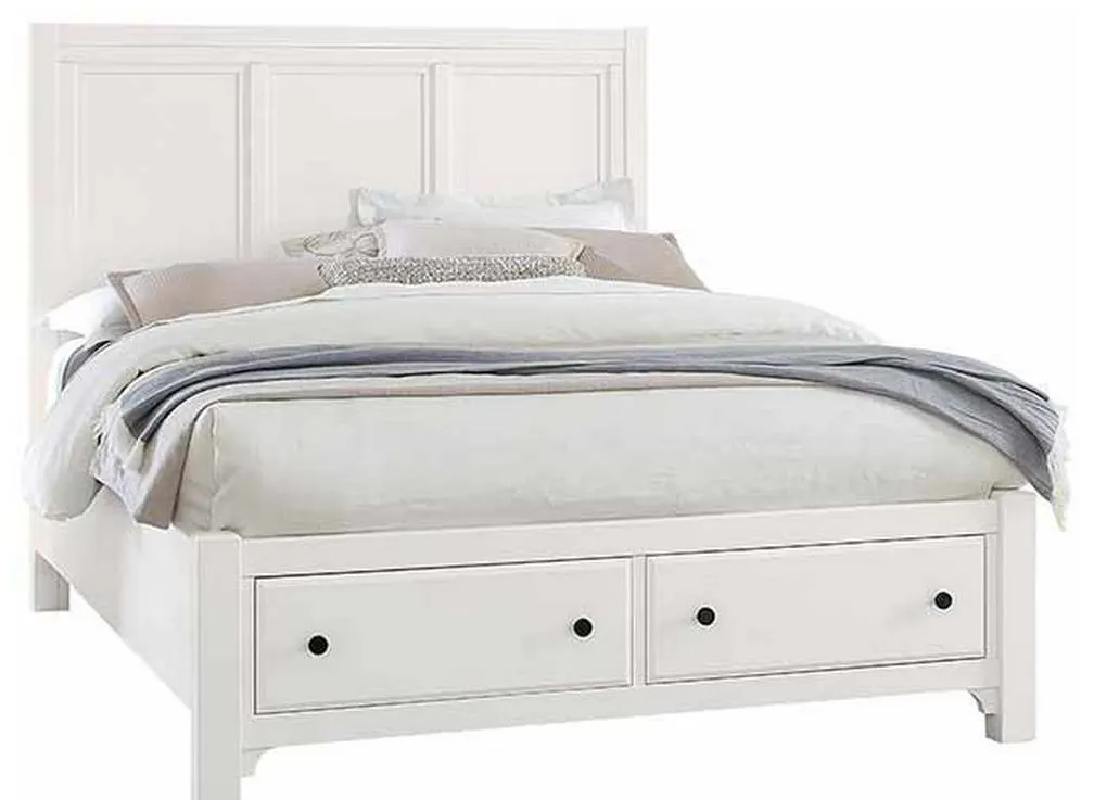 Vaughan Bassett 804-667-066B-502-666 Cool Farmhouse King Panel Bed with Storage Footboard Soft White Vaughan Bassett 804-667-066B-502-666 Cool Farmhouse King Panel Bed with Storage Footboard Soft White