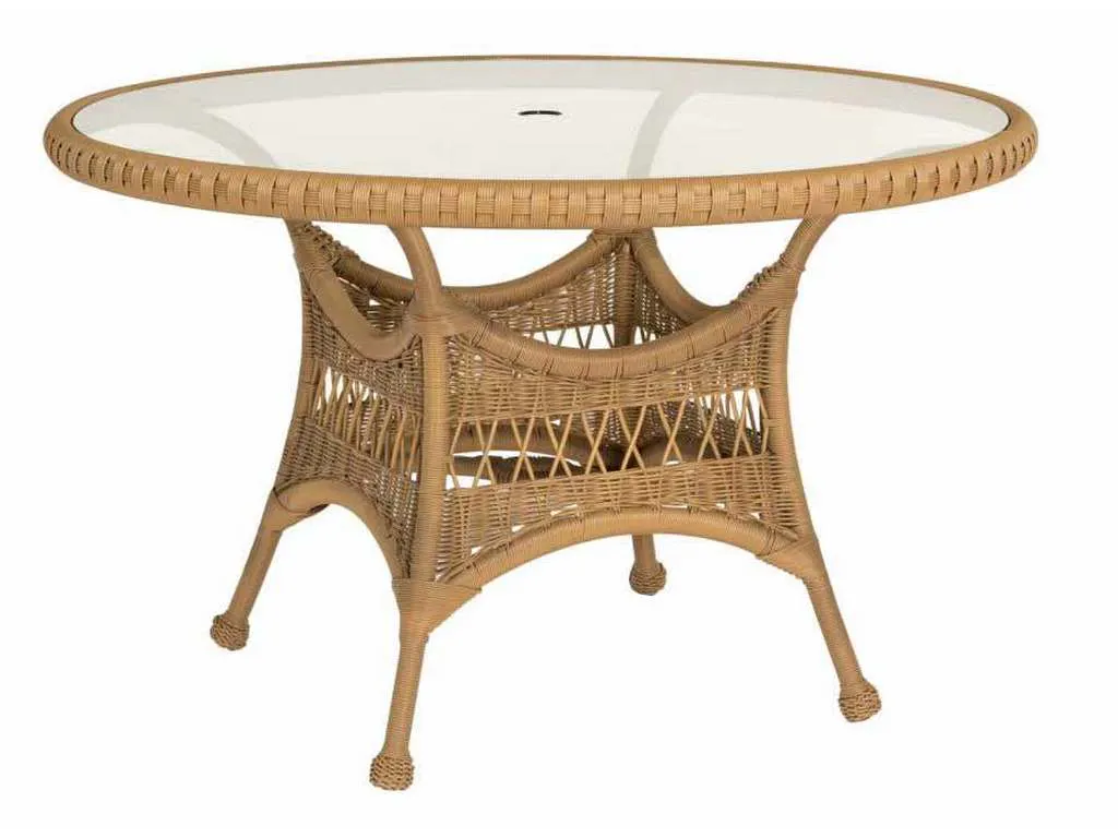 Woodard S596603 Sommerwind 48 inch Round Umbrella Table with Glass Top
