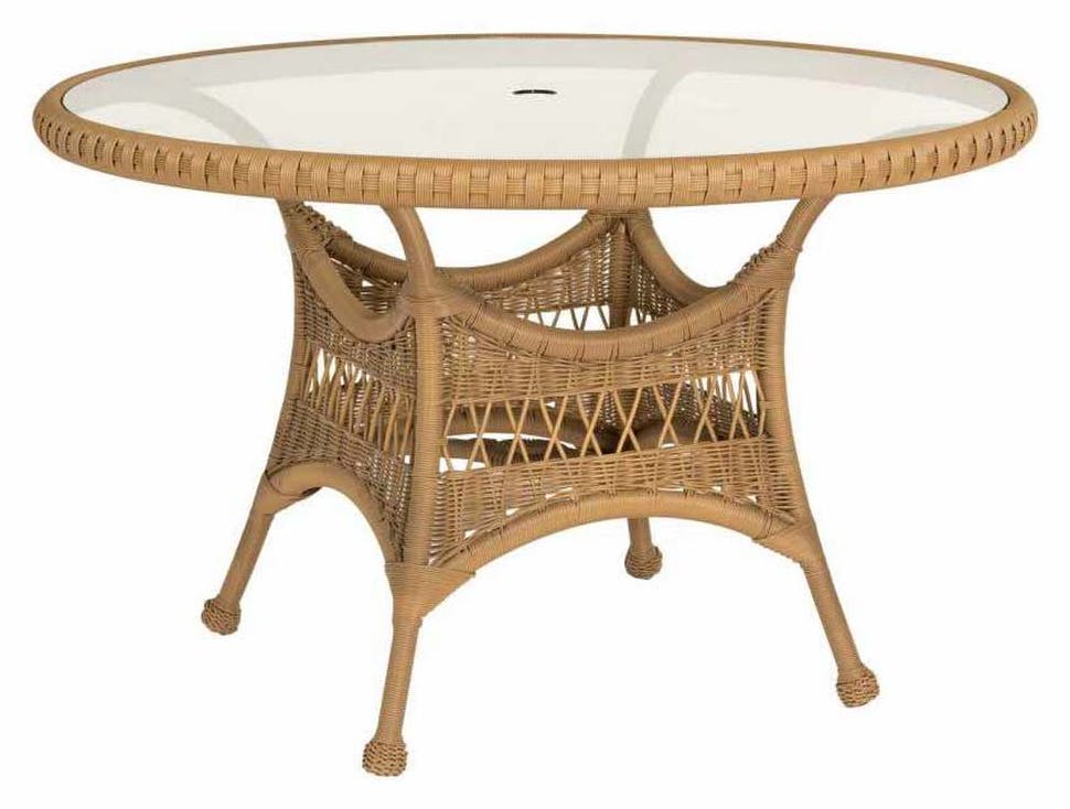 Woodard S596603 Sommerwind 48 inch Round Umbrella Table with Glass Top Woodard S596603 Sommerwind 48 inch Round Umbrella Table with Glass Top
