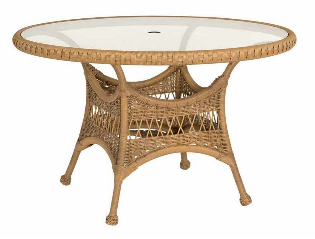 Woodard S596603 Sommerwind 48 inch Round Umbrella Table with Glass Top Woodard S596603 Sommerwind 48 inch Round Umbrella Table with Glass Top