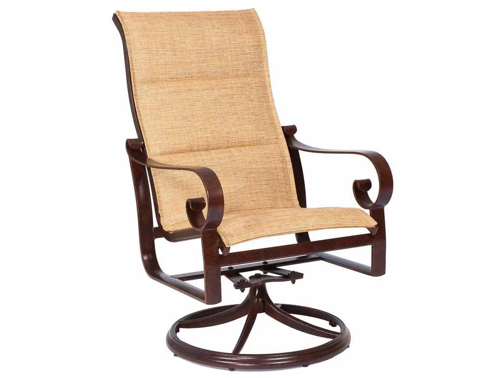 Woodard 620566 Belden   Padded Sling High Back Swivel Rocking Dining Armchair