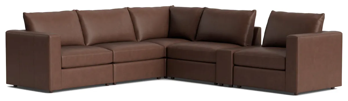 Bassett Furniture 2676-WLSECTL Beckham Track Arm Leather Modular Sectional with Console Bassett Furniture 2676-WLSECTL Beckham Track Arm Leather Modular Sectional with Console