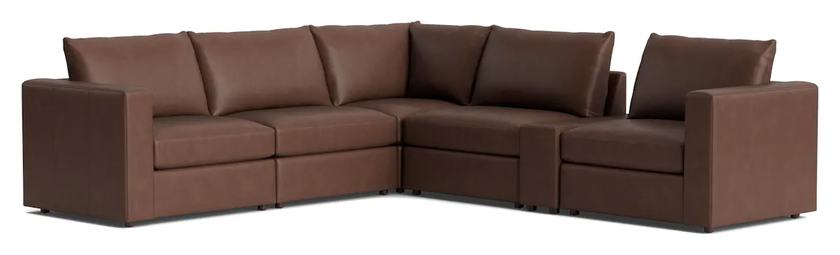 Bassett Furniture 2676-WLSECTL Beckham Track Arm Leather Modular Sectional with Console Bassett Furniture 2676-WLSECTL Beckham Track Arm Leather Modular Sectional with Console