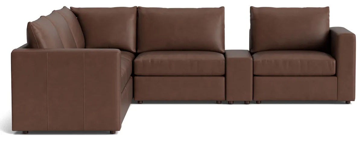Bassett Furniture 2676-WLSECTL Beckham Track Arm Leather Modular Sectional with Console Bassett Furniture 2676-WLSECTL Beckham Track Arm Leather Modular Sectional with Console