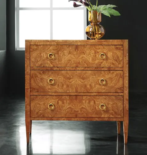 Modern History MH495F02 Three Drawer Chest on Legs-Olive Ashe Burl Modern History MH495F02 Three Drawer Chest on Legs-Olive Ashe Burl