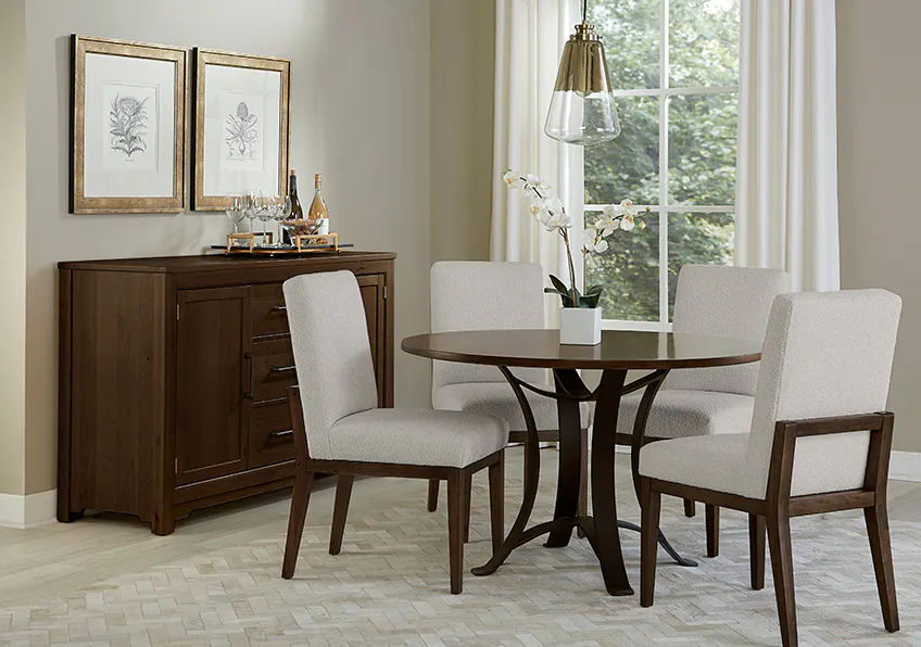 Artisan and Post 150-048-200 Crafted Cherry 48 Inch Round Table with Metal Base Dark Cherry Finish Artisan and Post 150-048-200 Crafted Cherry 48 Inch Round Table with Metal Base Dark Cherry Finish