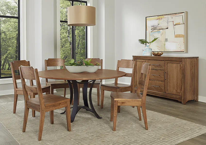 Artisan and Post 151-060-200 Crafted Cherry 60 Inch Round Table with Metal Base Medium Cherry Finish Artisan and Post 151-060-200 Crafted Cherry 60 Inch Round Table with Metal Base Medium Cherry Finish