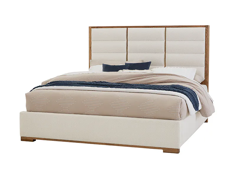 Vaughan Bassett 790-661A-166A-822A Crafted Oak Erin’s King Upholstered Bed White Fabric Natural Finish