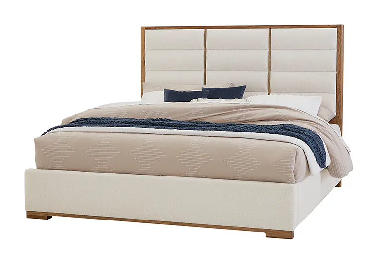 Vaughan Bassett 790-551A-155A-822A Crafted Oak Erin's Queen Upholstered Bed White Fabric Natural Finish Vaughan Bassett 790-551A-155A-822A Crafted Oak Erin's Queen Upholstered Bed White Fabric Natural Finish