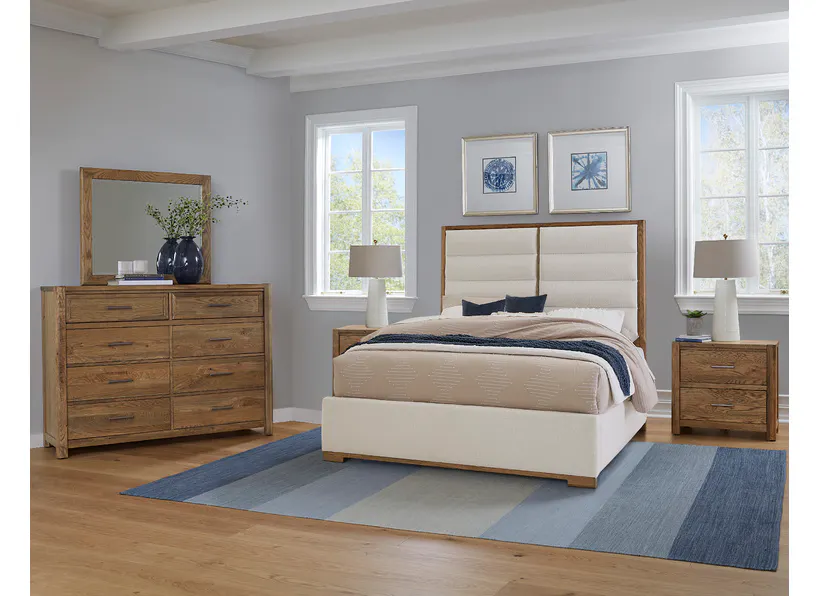 Vaughan Bassett 790-551A-155A-822A Crafted Oak Erin's Queen Upholstered Bed White Fabric Natural Finish Vaughan Bassett 790-551A-155A-822A Crafted Oak Erin's Queen Upholstered Bed White Fabric Natural Finish