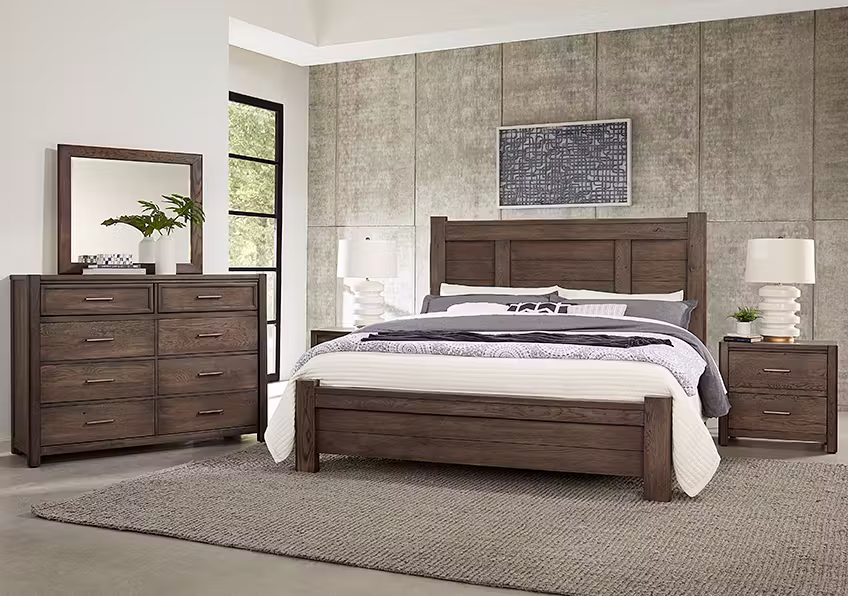 Vaughan Bassett 793-558-855-922 Crafted Oak Ben's Queen Poster Bed Aged Gray Finish Vaughan Bassett 793-558-855-922 Crafted Oak Ben's Queen Poster Bed Aged Gray Finish