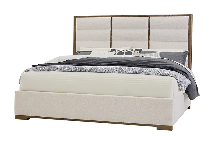 Vaughan Bassett 793-661A-166A-822A Crafted Oak Erin's King Upholstered Bed White Fabric Aged Gray Finish Vaughan Bassett 793-661A-166A-822A Crafted Oak Erin's King Upholstered Bed White Fabric Aged Gray Finish