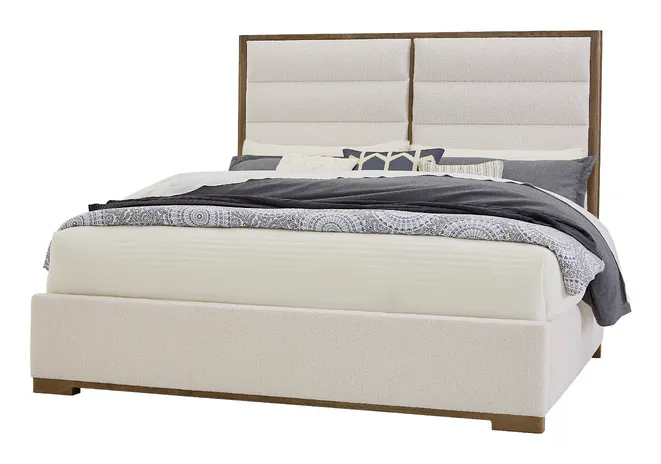 Vaughan Bassett 793-551A-155A-822A Crafted Oak Erin's Queen Upholstered Bed White Fabric Aged Gray Finish Vaughan Bassett 793-551A-155A-822A Crafted Oak Erin's Queen Upholstered Bed White Fabric Aged Gray Finish