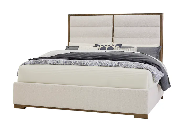 Vaughan Bassett 793-551A-155A-822A Crafted Oak Erin's Queen Upholstered Bed White Fabric Aged Gray Finish Vaughan Bassett 793-551A-155A-822A Crafted Oak Erin's Queen Upholstered Bed White Fabric Aged Gray Finish