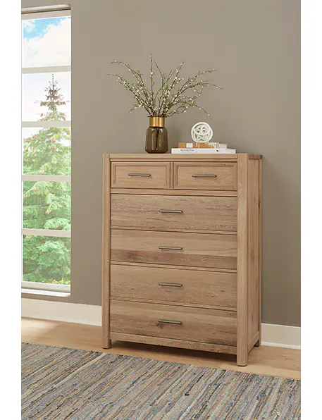 Vaughan Bassett 795-115 Crafted Oak 5 Drawer Chest Bleached White Finish Vaughan Bassett 795-115 Crafted Oak 5 Drawer Chest Bleached White Finish
