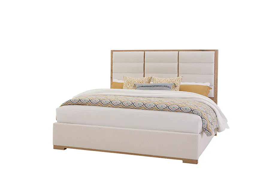 Vaughan Bassett 795-661A-166A-822A Crafted Oak Erin’s King Upholstered Bed White Fabric Bleached White Finish