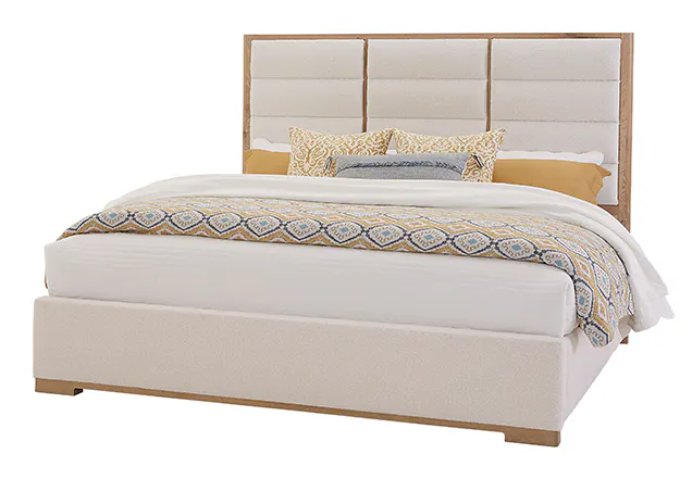 Vaughan Bassett 795-661A-166A-822A Crafted Oak Erin's King Upholstered Bed White Fabric Bleached White Finish Vaughan Bassett 795-661A-166A-822A Crafted Oak Erin's King Upholstered Bed White Fabric Bleached White Finish