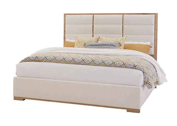 Vaughan Bassett 795-661A-166A-822A Crafted Oak Erin's King Upholstered Bed White Fabric Bleached White Finish Vaughan Bassett 795-661A-166A-822A Crafted Oak Erin's King Upholstered Bed White Fabric Bleached White Finish