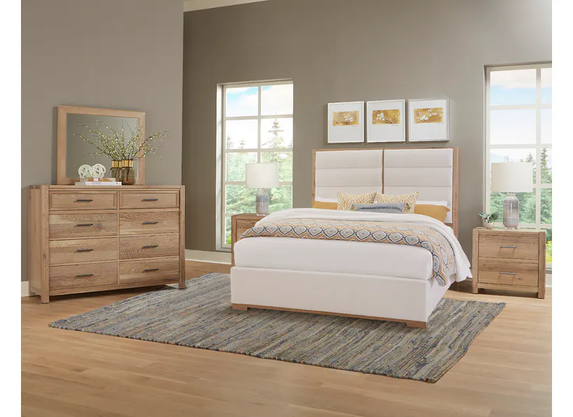 Vaughan Bassett 795-551A-155A-822A Crafted Oak Erin's Queen Upholstered Bed White Fabric Bleached White Finish Vaughan Bassett 795-551A-155A-822A Crafted Oak Erin's Queen Upholstered Bed White Fabric Bleached White Finish