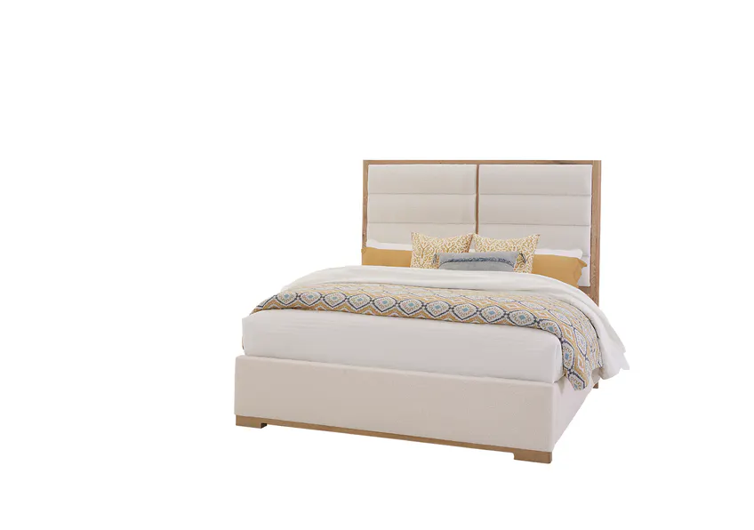 Vaughan Bassett 795-551A-155A-822A Crafted Oak Erin’s Queen Upholstered Bed White Fabric Bleached White Finish