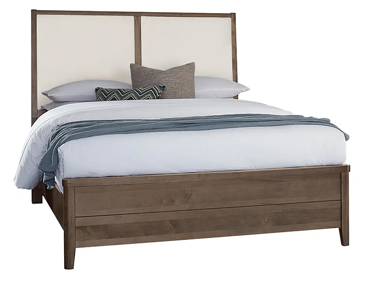 Vaughan Bassett 820-551-155-051-922 Woodbridge Queen Upholstered Bed White Fabric Dark Cashmere Finish Vaughan Bassett 820-551-155-051-922 Woodbridge Queen Upholstered Bed White Fabric Dark Cashmere Finish