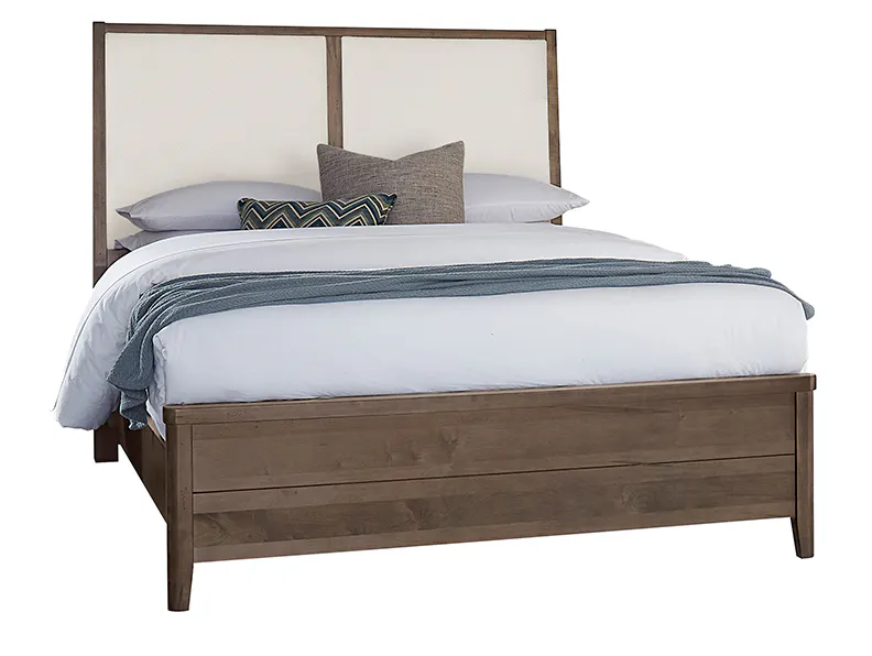Vaughan Bassett 820-551-155-051-922 Woodbridge Queen Upholstered Bed White Fabric Dark Cashmere Finish Vaughan Bassett 820-551-155-051-922 Woodbridge Queen Upholstered Bed White Fabric Dark Cashmere Finish
