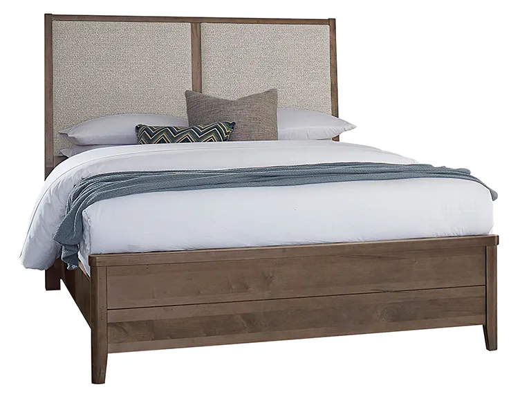 Vaughan Bassett 820-551-155-052-922 Woodbridge Queen Upholstered Bed Grey Fabric Dark Cashmere Finish Vaughan Bassett 820-551-155-052-922 Woodbridge Queen Upholstered Bed Grey Fabric Dark Cashmere Finish