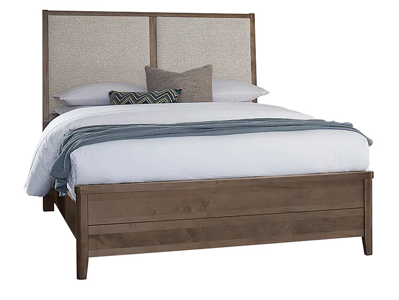 Vaughan Bassett 820-551-155-052-922 Woodbridge Queen Upholstered Bed Grey Fabric Dark Cashmere Finish Vaughan Bassett 820-551-155-052-922 Woodbridge Queen Upholstered Bed Grey Fabric Dark Cashmere Finish
