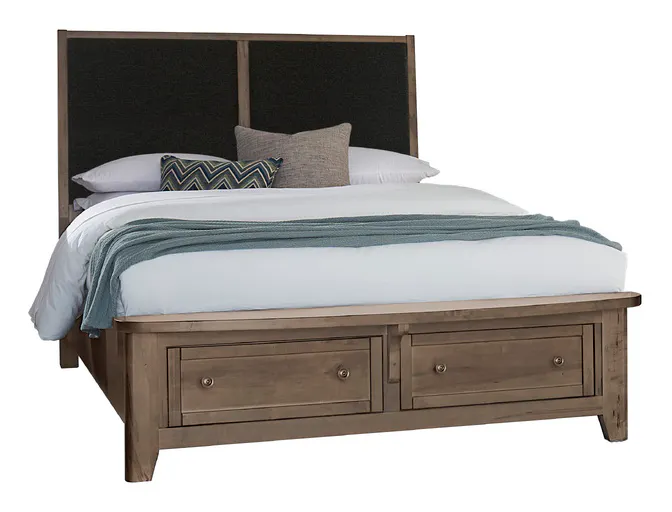 Vaughan Bassett 820-551-053-050B-502-555 Woodbridge Queen Upholstered Bed with Storage Black Fabric Dark Cashmere Finish Vaughan Bassett 820-551-053-050B-502-555 Woodbridge Queen Upholstered Bed with Storage Black Fabric Dark Cashmere Finish