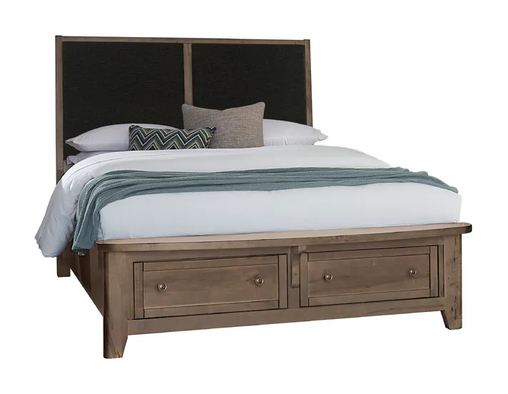 Vaughan Bassett 820-551-053-050B-502-555 Woodbridge Queen Upholstered Bed with Storage Black Fabric Dark Cashmere Finish Vaughan Bassett 820-551-053-050B-502-555 Woodbridge Queen Upholstered Bed with Storage Black Fabric Dark Cashmere Finish