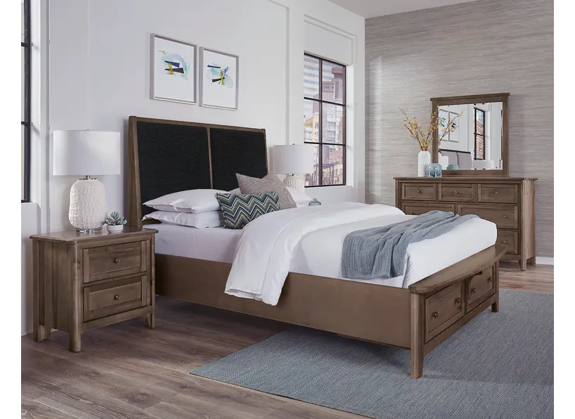 Vaughan Bassett 820-551-053-050B-502-555 Woodbridge Queen Upholstered Bed with Storage Black Fabric Dark Cashmere Finish Vaughan Bassett 820-551-053-050B-502-555 Woodbridge Queen Upholstered Bed with Storage Black Fabric Dark Cashmere Finish
