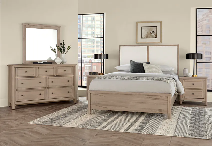 Vaughan Bassett 821-661-166-061-944-MS1 Woodbridge California King Upholstered Bed White Fabric Shadow Grey Finish Vaughan Bassett 821-661-166-061-944-MS1 Woodbridge California King Upholstered Bed White Fabric Shadow Grey Finish