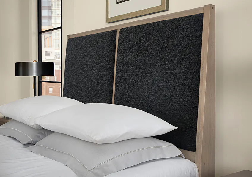 Vaughan Bassett 821-661-166-063-944-MS1 Woodbridge California King Upholstered Bed Black Fabric Shadow Grey Finish Vaughan Bassett 821-661-166-063-944-MS1 Woodbridge California King Upholstered Bed Black Fabric Shadow Grey Finish