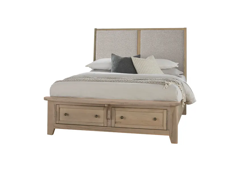 Vaughan Bassett 821-661-062-066B-502-666 Woodbridge King Upholstered Bed with Storage Grey Fabric Shadown Grey Finish
