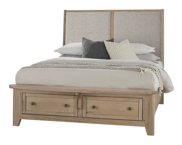 Vaughan Bassett 821-551-052-050B-502-555 Woodbridge Queen Upholstered Bed with Storage Grey Fabric Shadow Grey Finish Vaughan Bassett 821-551-052-050B-502-555 Woodbridge Queen Upholstered Bed with Storage Grey Fabric Shadow Grey Finish