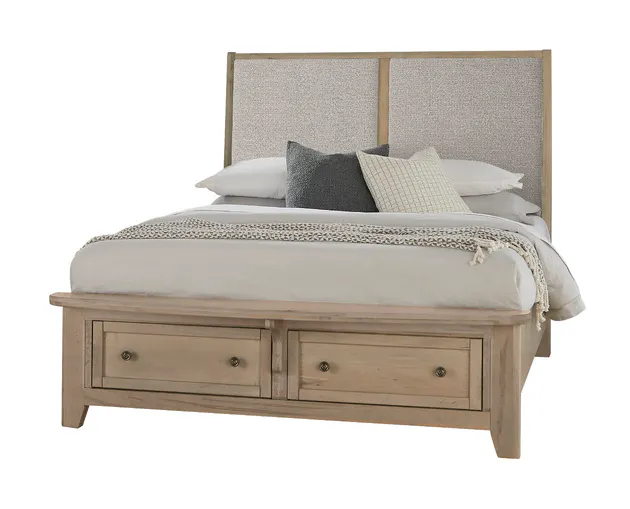 Vaughan Bassett 821-551-052-050B-502-555 Woodbridge Queen Upholstered Bed with Storage Grey Fabric Shadow Grey Finish Vaughan Bassett 821-551-052-050B-502-555 Woodbridge Queen Upholstered Bed with Storage Grey Fabric Shadow Grey Finish