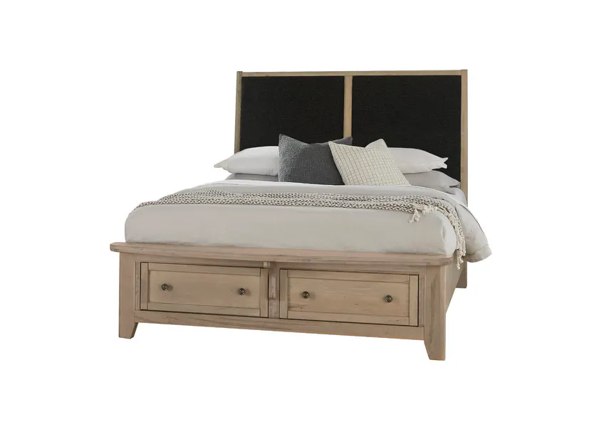 Vaughan Bassett 821-661-063-066B-502-666 Woodbridge King Upholstered Bed with Storage Black Fabric Shadow Grey Finish