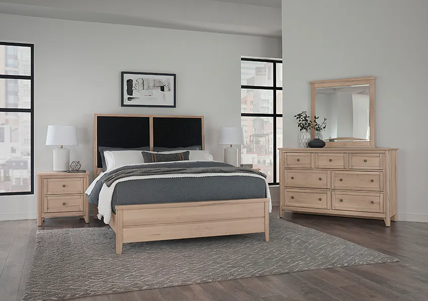Vaughan Bassett 822-661-166-063-944-MS1 Woodbridge California King Upholstered Bed Black Fabric Clear Maple Finish Vaughan Bassett 822-661-166-063-944-MS1 Woodbridge California King Upholstered Bed Black Fabric Clear Maple Finish