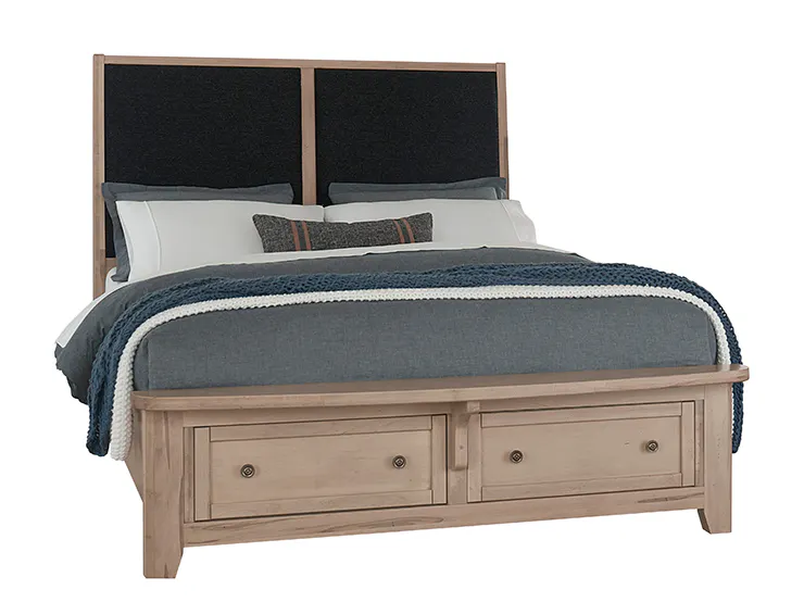 Vaughan Bassett 822-551-053-050B-502-555 Woodbridge Queen Upholstered Bed with Storage Black Fabric Clear Maple Finish Vaughan Bassett 822-551-053-050B-502-555 Woodbridge Queen Upholstered Bed with Storage Black Fabric Clear Maple Finish