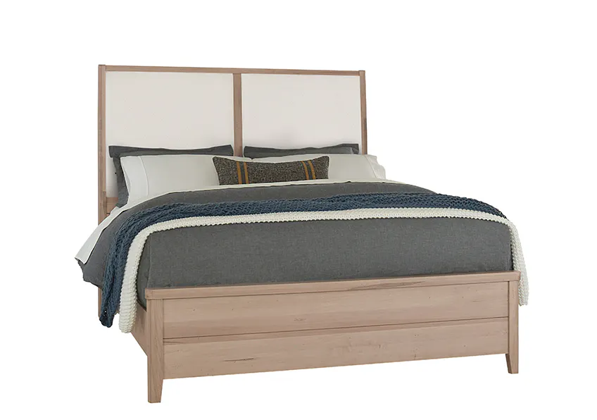Vaughan Bassett 822-661-166-061-944-MS1 Woodbridge California King Upholstered Bed White Fabric Clear Maple Finish