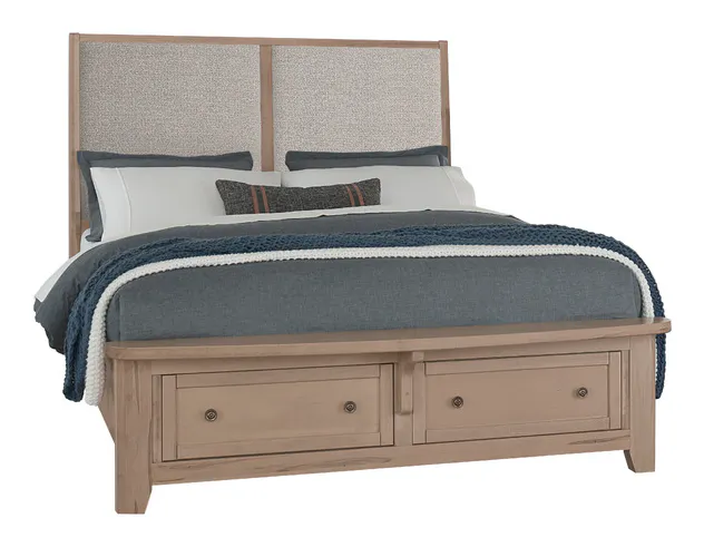 Vaughan Bassett 822-661-062-066B-502-666 Woodbridge King Upholstered Bed with Storage Grey Fabric Clear Maple Finish Vaughan Bassett 822-661-062-066B-502-666 Woodbridge King Upholstered Bed with Storage Grey Fabric Clear Maple Finish