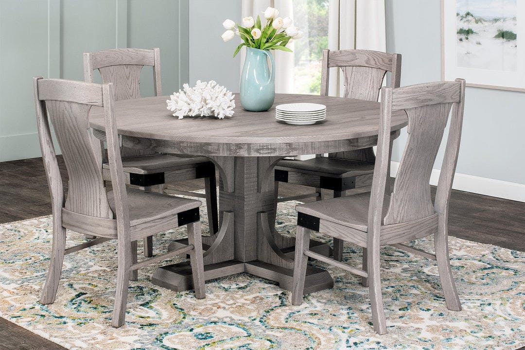 Simply Amish ETMOK-F06D22-B Montauk Single Pedestal Table 48" Round w/ 18" Sliding Butterfly Leaf Simply Amish ETMOK-F06D22-B Montauk Single Pedestal Table 48" Round w/ 18" Sliding Butterfly Leaf