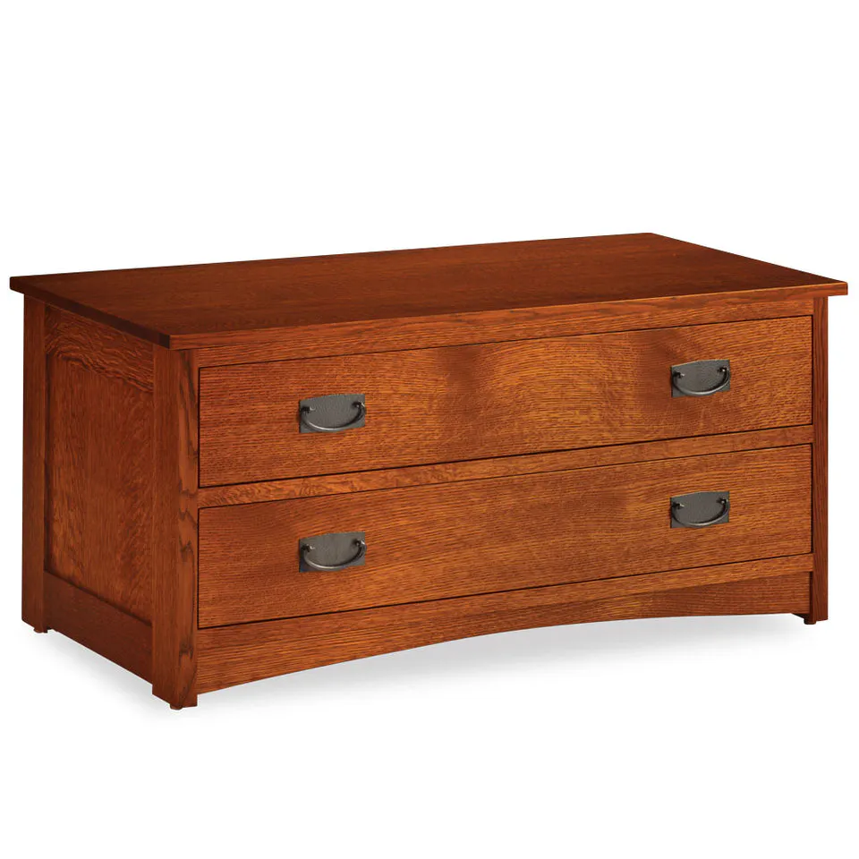 Simply Amish EC155BC-L Prairie Mission Blanket Chest with False Fronts w/ Leather Cushion Seat