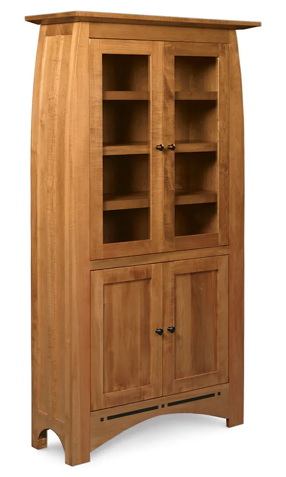 Simply Amish ECABC-OPN-3672 Aspen Tall Bookcase with Glass Doors on Top, Wood Doors on Bottom, and Inlay Simply Amish ECABC-OPN-3672 Aspen Tall Bookcase with Glass Doors on Top, Wood Doors on Bottom, and Inlay